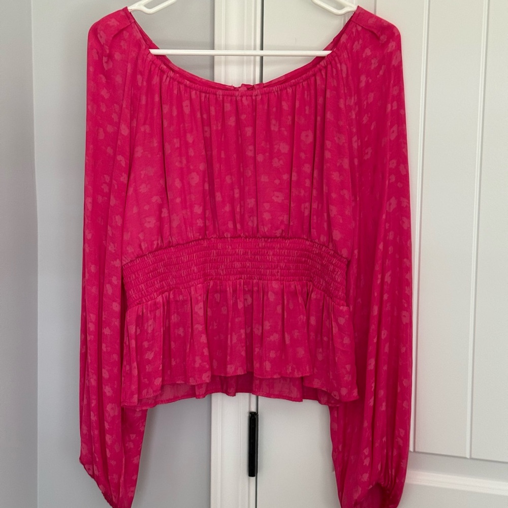 Versona Hot Pink Peplum Long-Sleeve Blouse